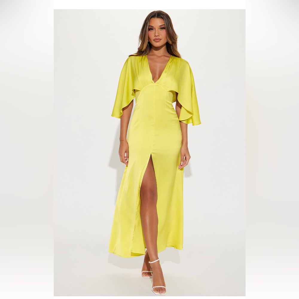 V-Neck Cape Sleeve Maxi Dress